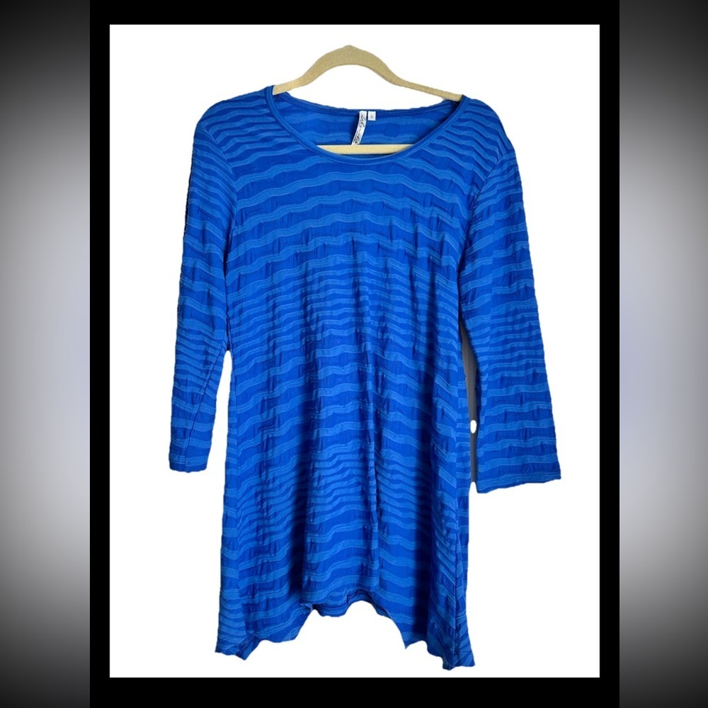 Lulu B Royal Blue Tunic Top Stripe Textured 3/4 Sleeve Size S